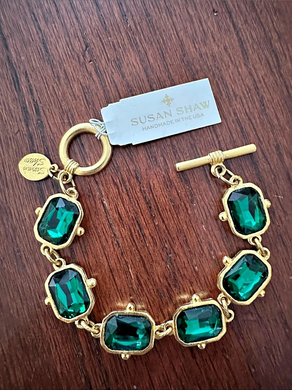 Susan Shaw Emerald Crystal Toggle Bracelet Green Gemstone Toggle Bracelet NWT